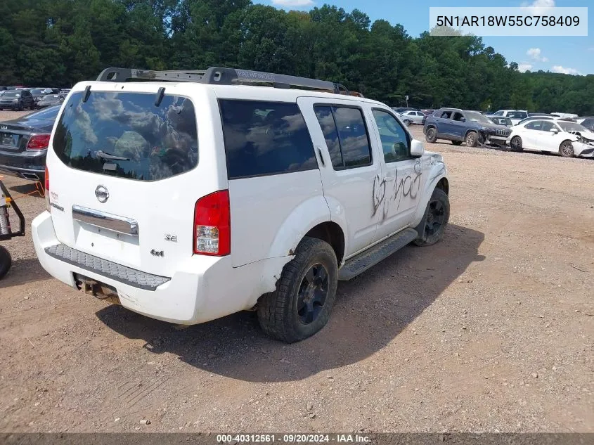 2005 Nissan Pathfinder Se VIN: 5N1AR18W55C758409 Lot: 40312561