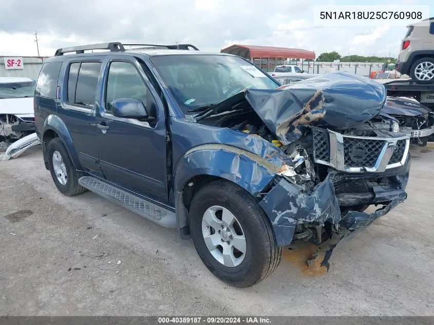 2005 Nissan Pathfinder Se VIN: 5N1AR18U25C760908 Lot: 40389187