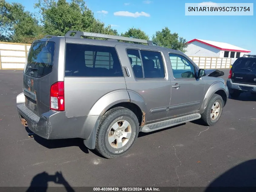 2005 Nissan Pathfinder Xe VIN: 5N1AR18W95C751754 Lot: 40398429