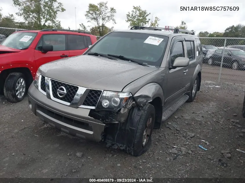 2005 Nissan Pathfinder Le/Se/Xe VIN: 5N1AR18W85C757609 Lot: 40408579