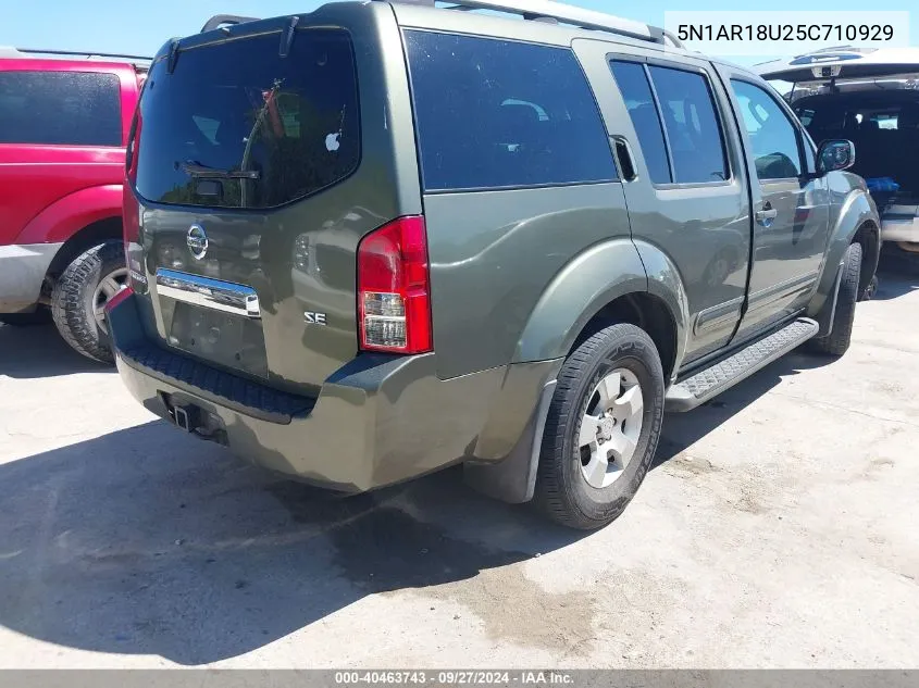 2005 Nissan Pathfinder Se VIN: 5N1AR18U25C710929 Lot: 40463743