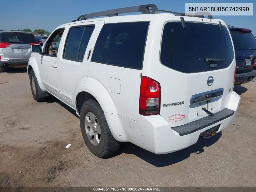 2005 Nissan Pathfinder Se VIN: 5N1AR18U05C742990 Lot: 40517185