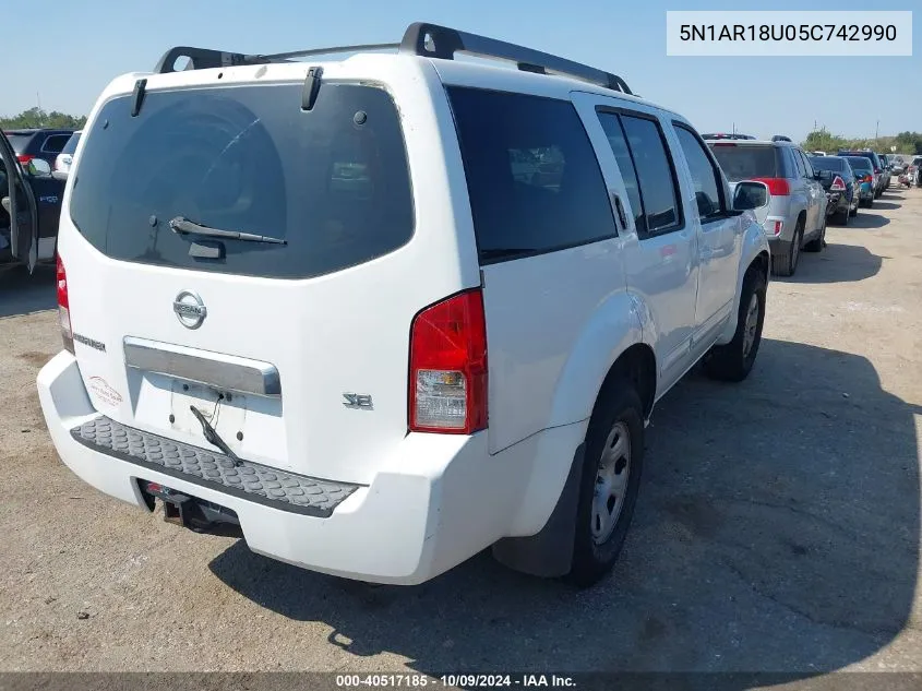 2005 Nissan Pathfinder Se VIN: 5N1AR18U05C742990 Lot: 40517185