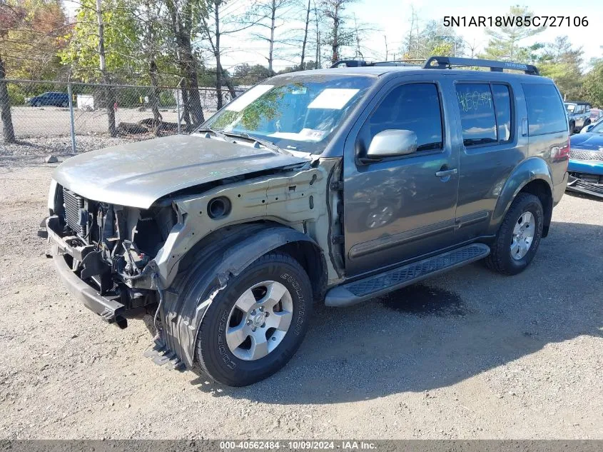 2005 Nissan Pathfinder Se VIN: 5N1AR18W85C727106 Lot: 40562484