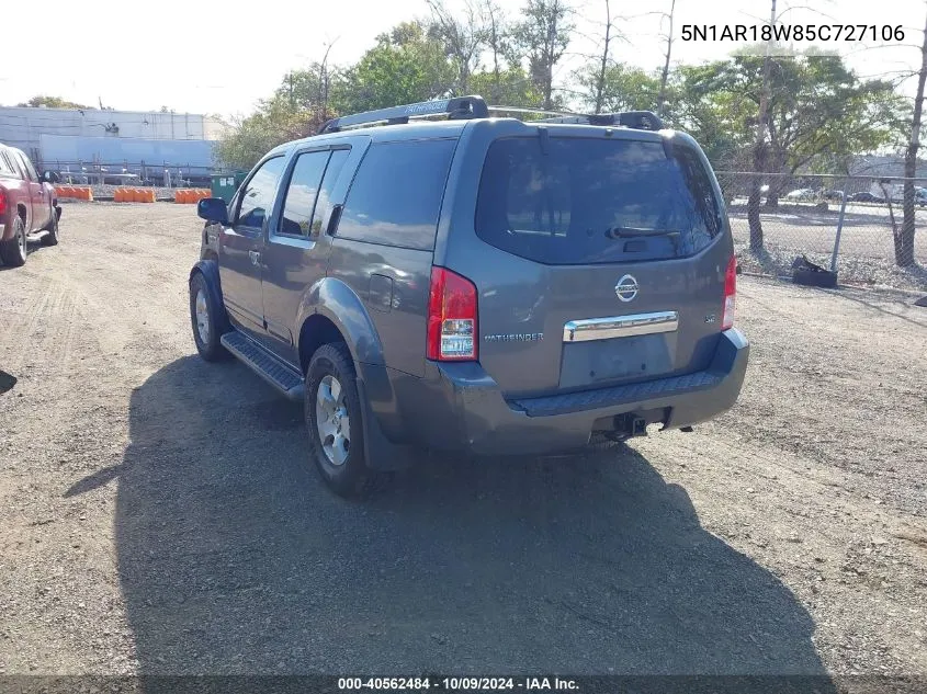 2005 Nissan Pathfinder Se VIN: 5N1AR18W85C727106 Lot: 40562484