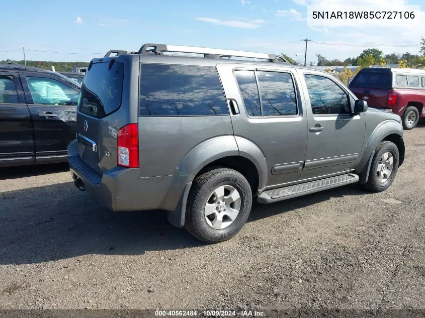 2005 Nissan Pathfinder Se VIN: 5N1AR18W85C727106 Lot: 40562484