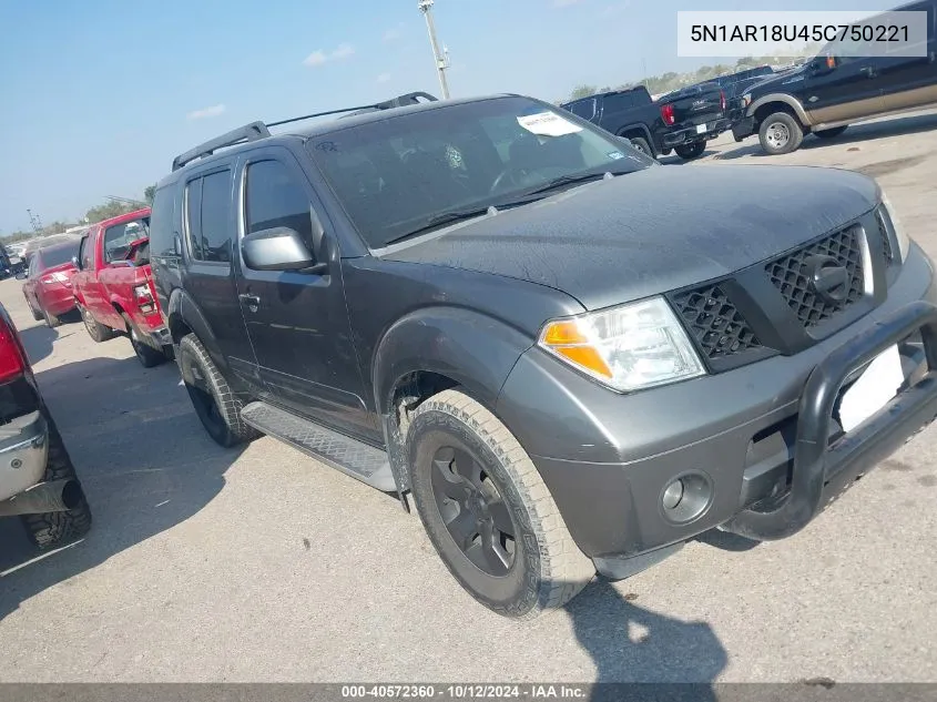 2005 Nissan Pathfinder Se VIN: 5N1AR18U45C750221 Lot: 40572360