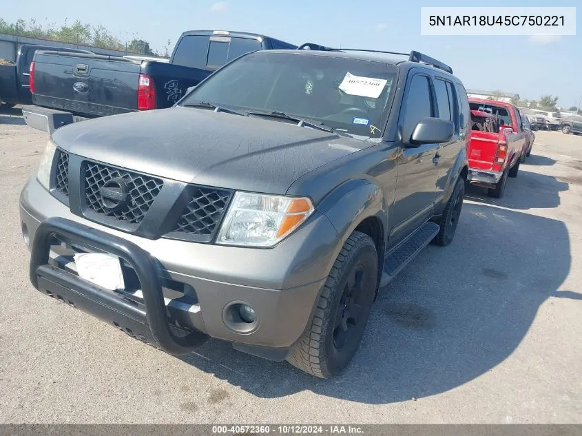 2005 Nissan Pathfinder Se VIN: 5N1AR18U45C750221 Lot: 40572360