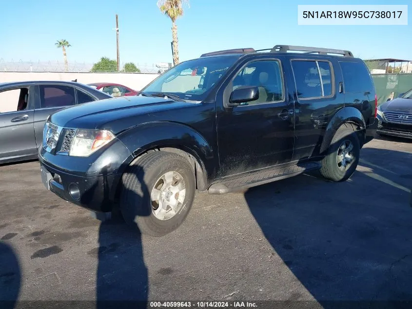 2005 Nissan Pathfinder Se VIN: 5N1AR18W95C738017 Lot: 40599643