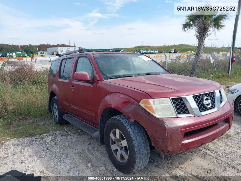 2005 Nissan Pathfinder Le VIN: 5N1AR18W35C726252 Lot: 40631996