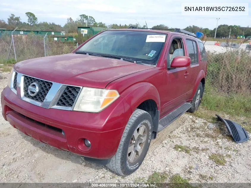 2005 Nissan Pathfinder Le VIN: 5N1AR18W35C726252 Lot: 40631996