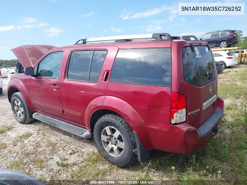 2005 Nissan Pathfinder Le VIN: 5N1AR18W35C726252 Lot: 40631996