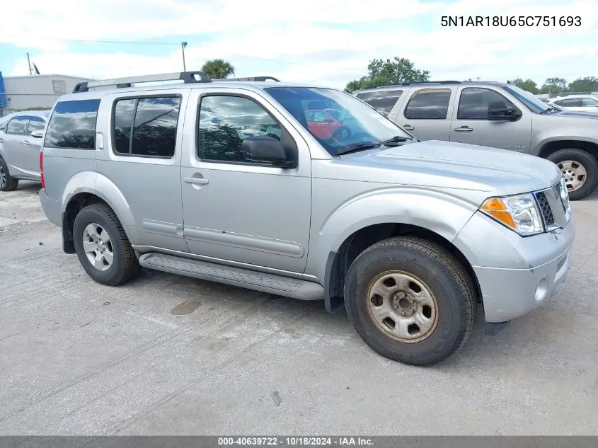 2005 Nissan Pathfinder Xe VIN: 5N1AR18U65C751693 Lot: 40639722