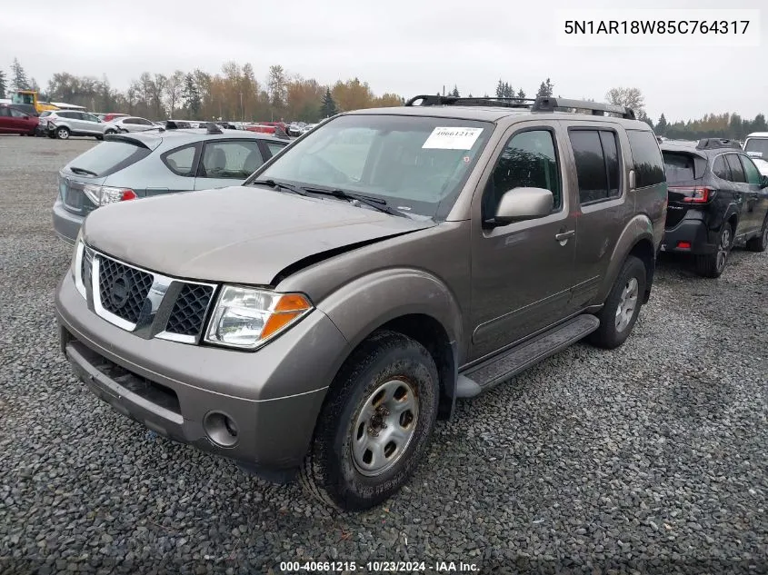 2005 Nissan Pathfinder Se VIN: 5N1AR18W85C764317 Lot: 40661215