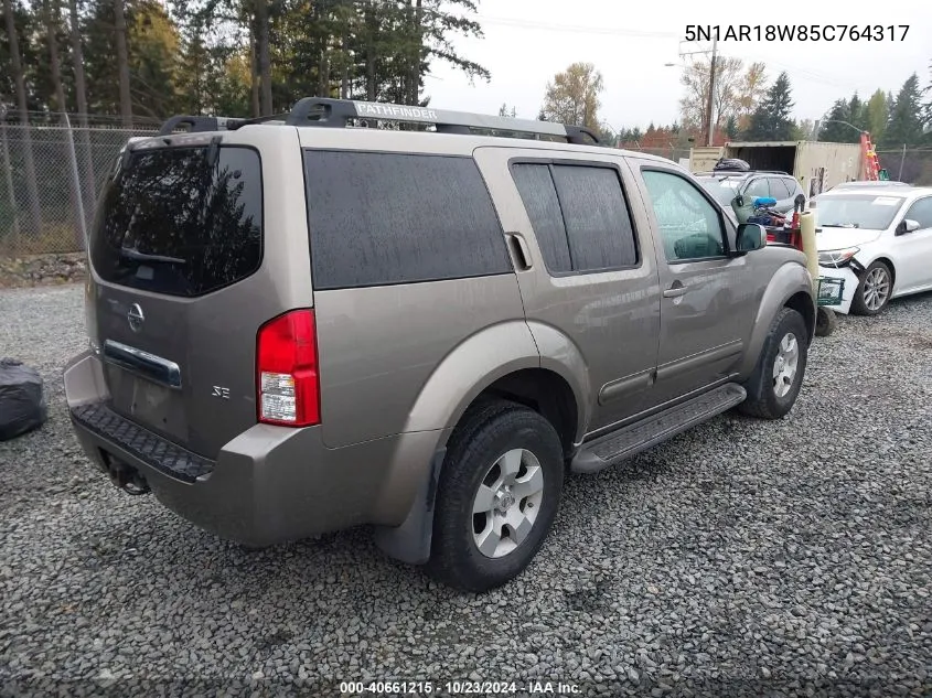 2005 Nissan Pathfinder Se VIN: 5N1AR18W85C764317 Lot: 40661215