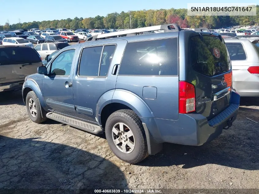 2005 Nissan Pathfinder Se Off-Road VIN: 5N1AR18U45C741647 Lot: 40683839