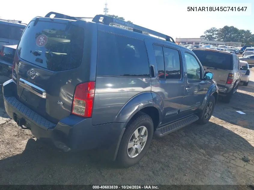 2005 Nissan Pathfinder Se Off-Road VIN: 5N1AR18U45C741647 Lot: 40683839