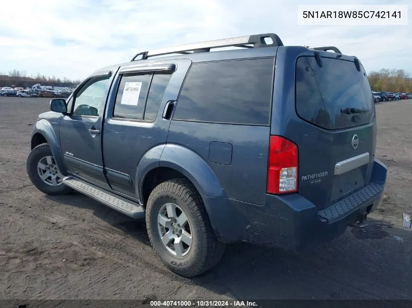 2005 Nissan Pathfinder Se Off-Road VIN: 5N1AR18W85C742141 Lot: 40741000