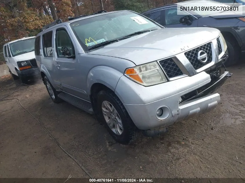 2005 Nissan Pathfinder Le VIN: 5N1AR18W55C703801 Lot: 40761641