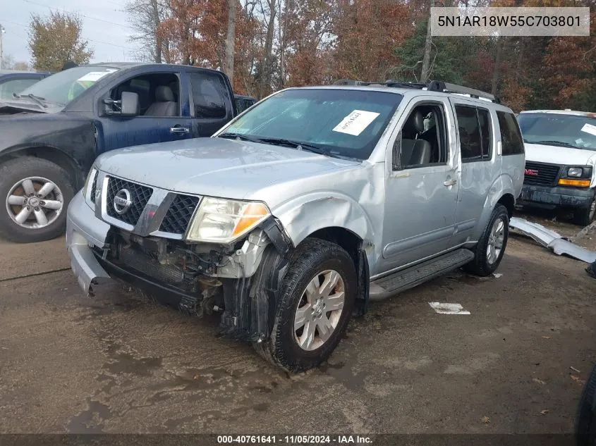 2005 Nissan Pathfinder Le VIN: 5N1AR18W55C703801 Lot: 40761641