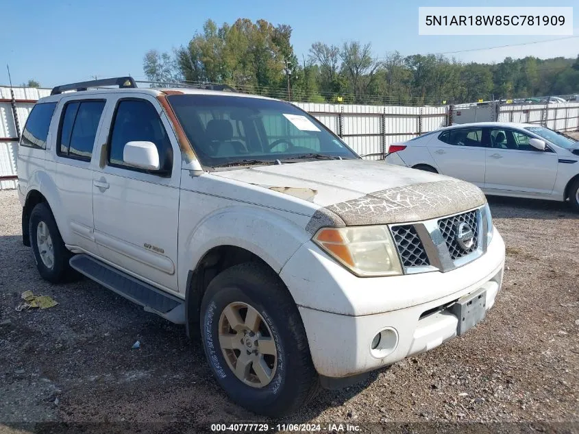 2005 Nissan Pathfinder Se Off-Road VIN: 5N1AR18W85C781909 Lot: 40777729