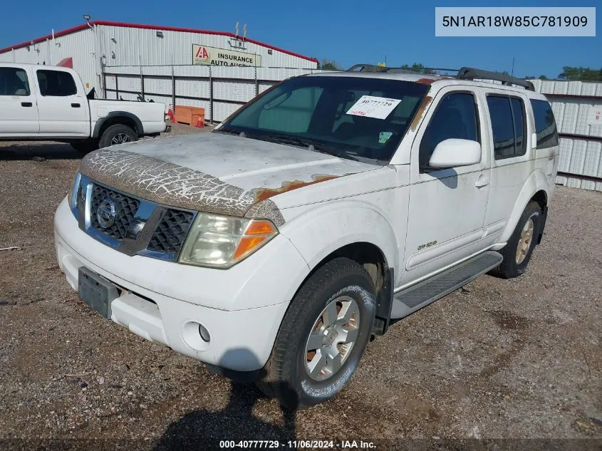 2005 Nissan Pathfinder Se Off-Road VIN: 5N1AR18W85C781909 Lot: 40777729