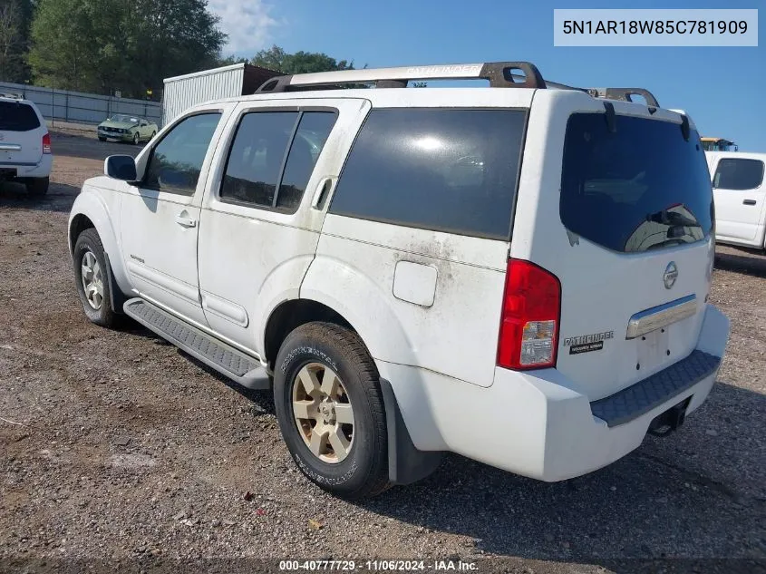 2005 Nissan Pathfinder Se Off-Road VIN: 5N1AR18W85C781909 Lot: 40777729