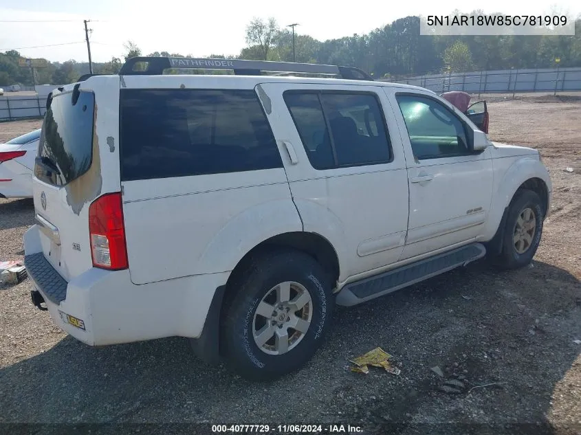 2005 Nissan Pathfinder Se Off-Road VIN: 5N1AR18W85C781909 Lot: 40777729