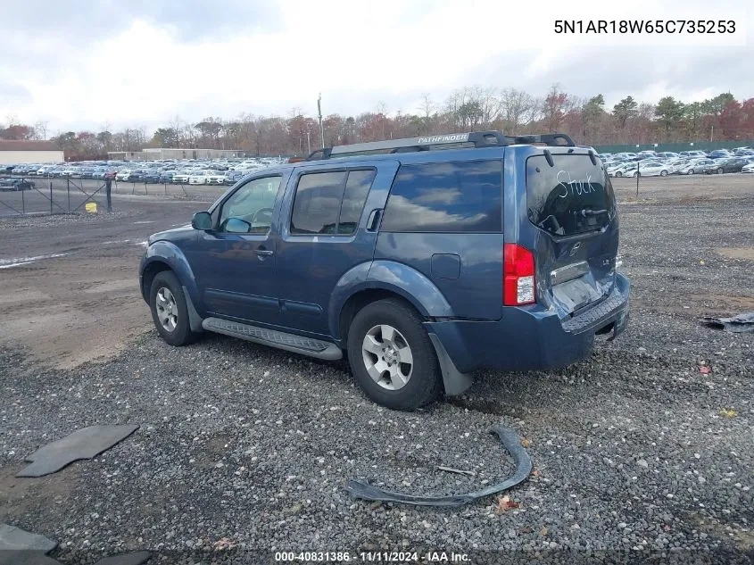 2005 Nissan Pathfinder Le VIN: 5N1AR18W65C735253 Lot: 40831386