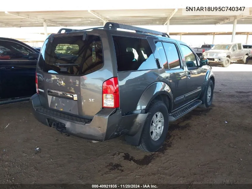 2005 Nissan Pathfinder Se Off-Road VIN: 5N1AR18U95C740347 Lot: 40921935