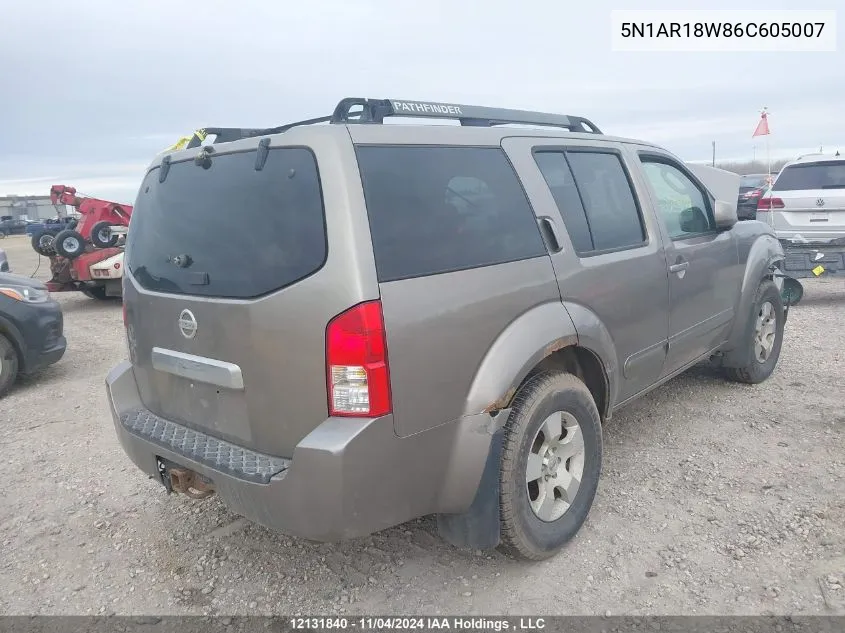 2006 Nissan Pathfinder S VIN: 5N1AR18W86C605007 Lot: 12131840