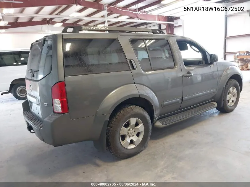 5N1AR18W16C672502 2006 Nissan Pathfinder Se