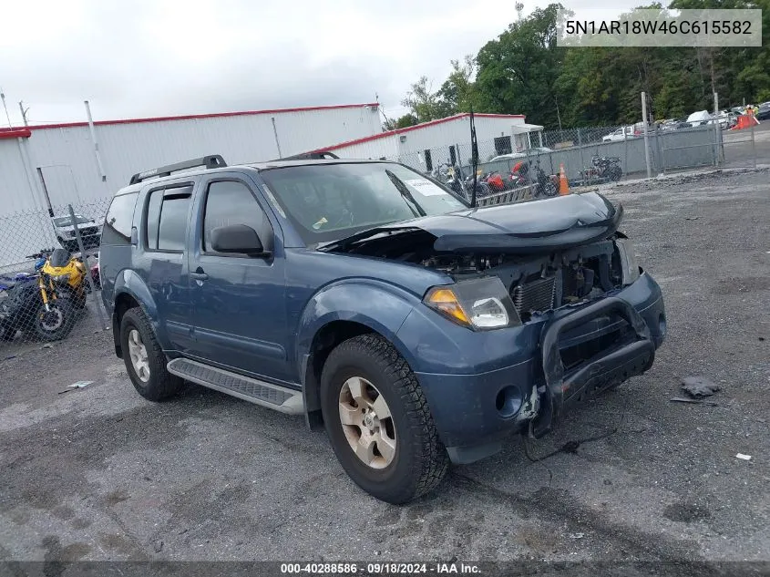 2006 Nissan Pathfinder S VIN: 5N1AR18W46C615582 Lot: 40288586