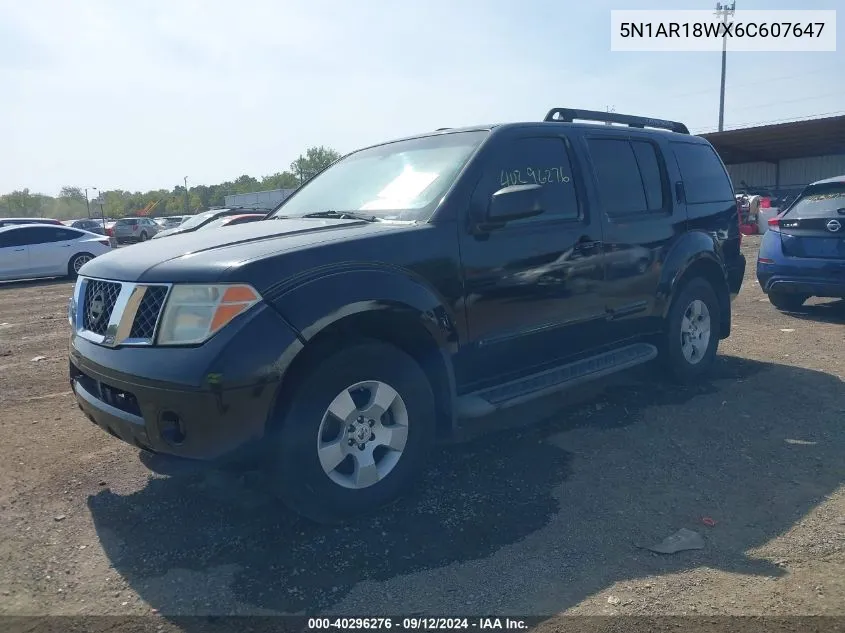 2006 Nissan Pathfinder S VIN: 5N1AR18WX6C607647 Lot: 40296276