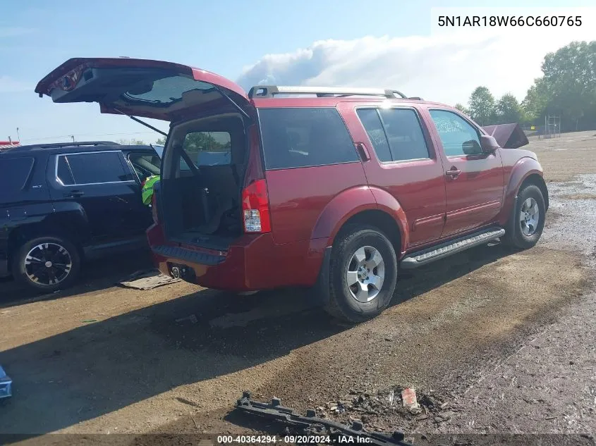 2006 Nissan Pathfinder Se VIN: 5N1AR18W66C660765 Lot: 40364294