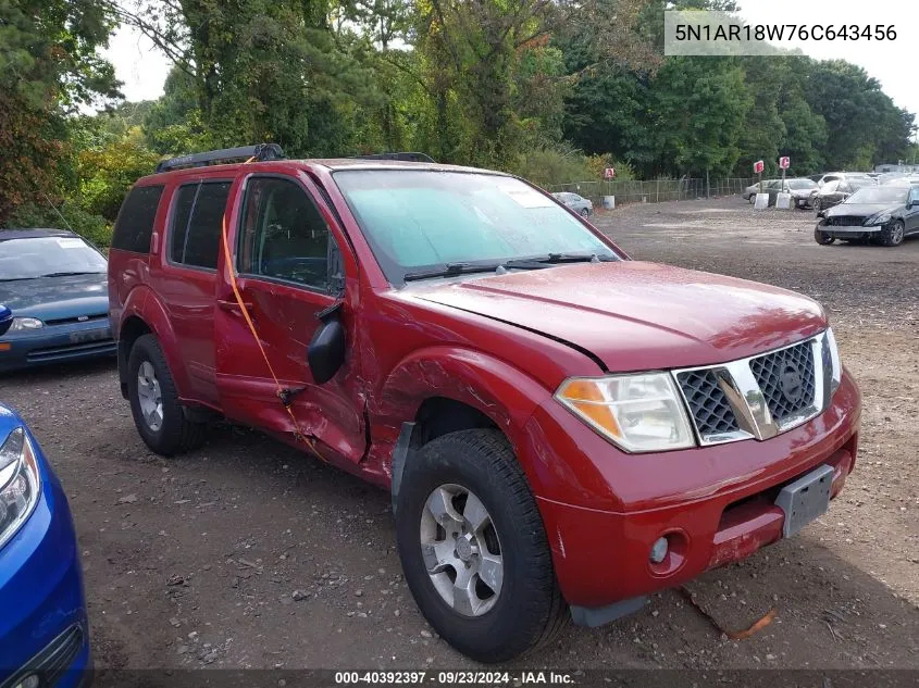 2006 Nissan Pathfinder S VIN: 5N1AR18W76C643456 Lot: 40392397