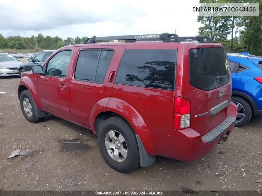 2006 Nissan Pathfinder S VIN: 5N1AR18W76C643456 Lot: 40392397