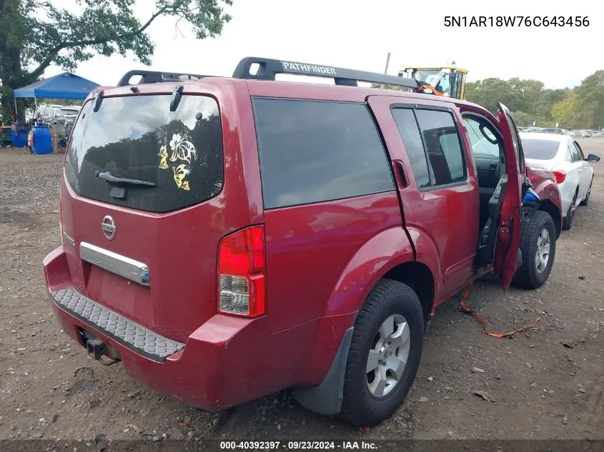 2006 Nissan Pathfinder S VIN: 5N1AR18W76C643456 Lot: 40392397