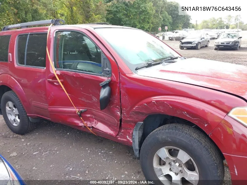 2006 Nissan Pathfinder S VIN: 5N1AR18W76C643456 Lot: 40392397