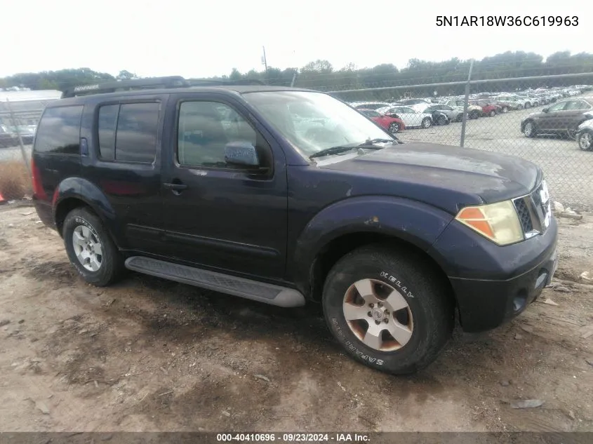 2006 Nissan Pathfinder Se VIN: 5N1AR18W36C619963 Lot: 40410696