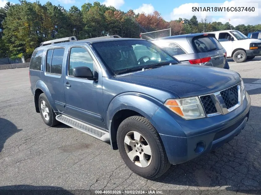 2006 Nissan Pathfinder S VIN: 5N1AR18W16C637460 Lot: 40503026