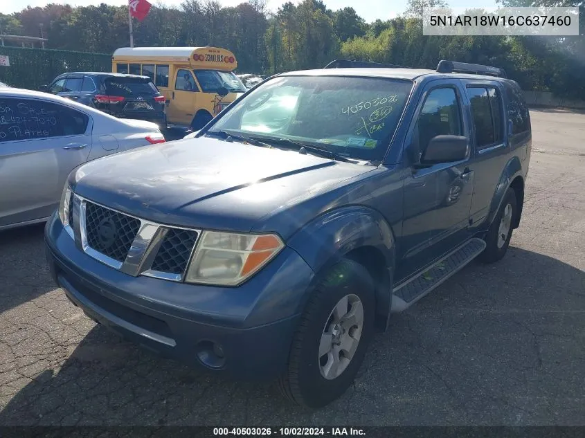 2006 Nissan Pathfinder S VIN: 5N1AR18W16C637460 Lot: 40503026