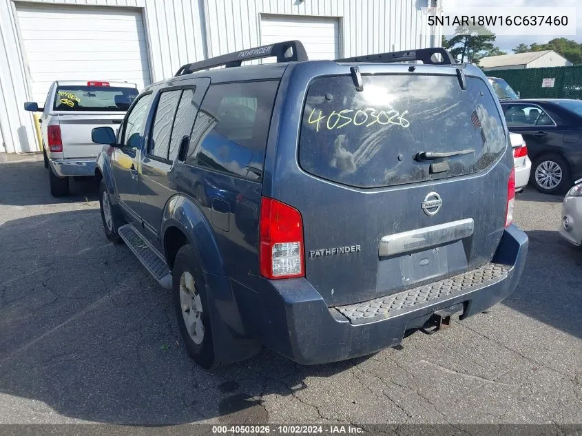 2006 Nissan Pathfinder S VIN: 5N1AR18W16C637460 Lot: 40503026