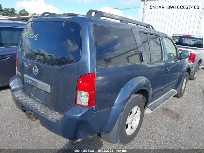 2006 Nissan Pathfinder S VIN: 5N1AR18W16C637460 Lot: 40503026