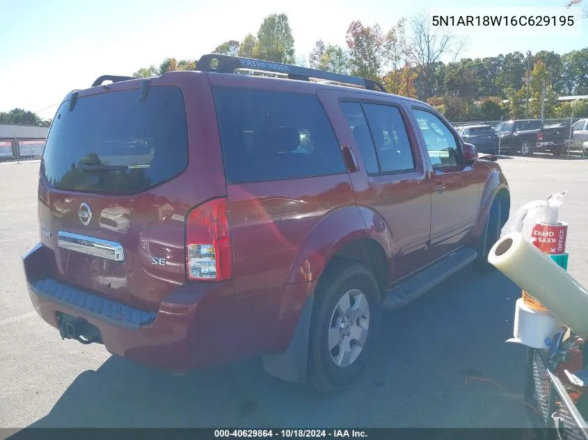 2006 Nissan Pathfinder Se VIN: 5N1AR18W16C629195 Lot: 40629864