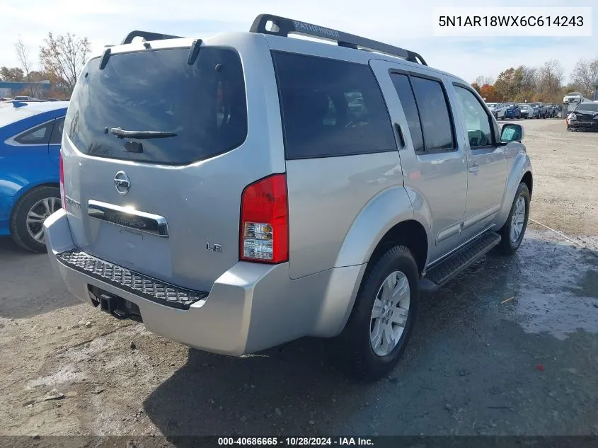 2006 Nissan Pathfinder Le VIN: 5N1AR18WX6C614243 Lot: 40686665