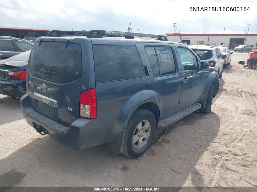 2006 Nissan Pathfinder Se VIN: 5N1AR18U16C600164 Lot: 40705315