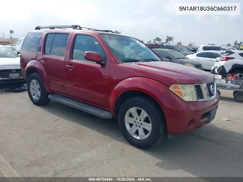 2006 Nissan Pathfinder Le VIN: 5N1AR18U36C660317 Lot: 40705494