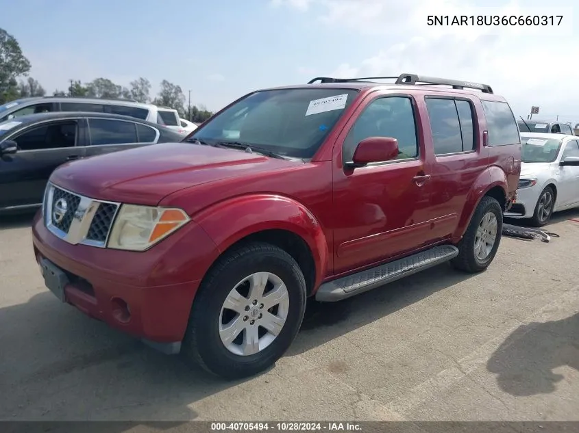 2006 Nissan Pathfinder Le VIN: 5N1AR18U36C660317 Lot: 40705494