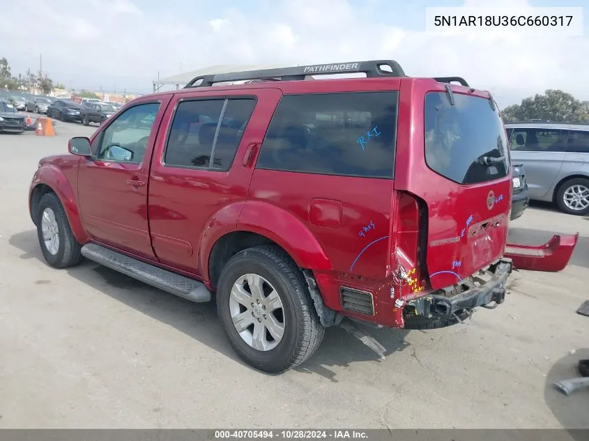 2006 Nissan Pathfinder Le VIN: 5N1AR18U36C660317 Lot: 40705494